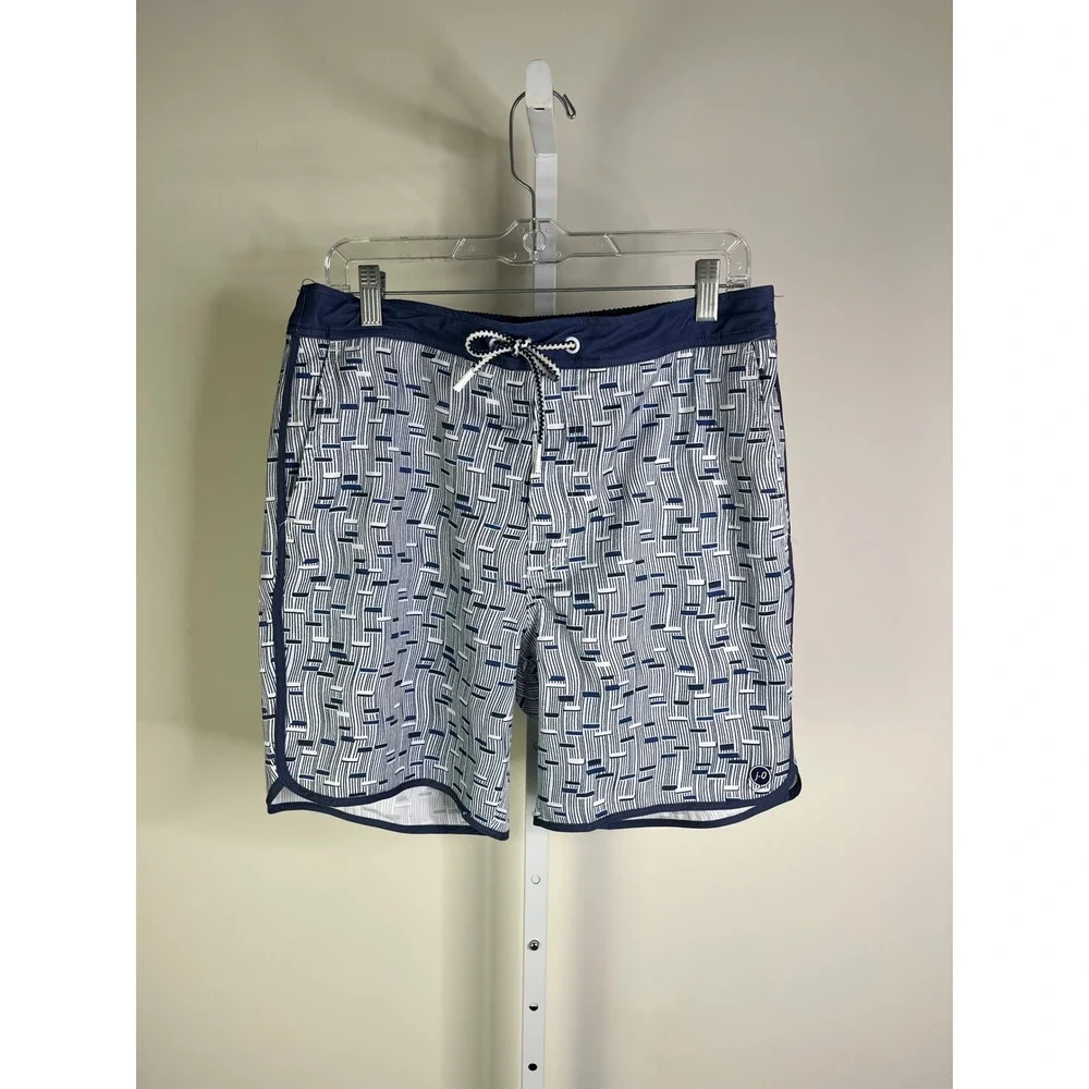 Johnnie-O M Twilight Milo Swim Trunks Blue Geometric Board Shorts Preppy Resort